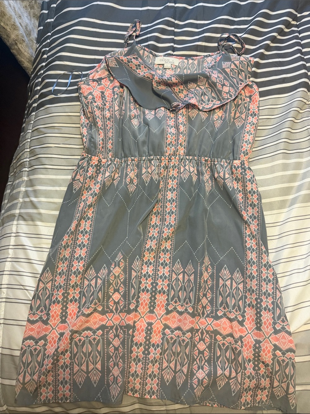 Pink and Gray Printed Sundress